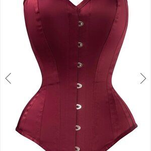 Burgundy satin longline waist-taming overbust corset